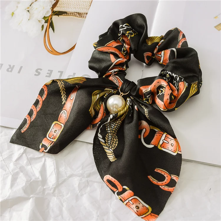 Pearl Pendant Large Intestine Ring Hair Band Women's Hair Knot Knotted Big Bow Hair Rope - Image 10